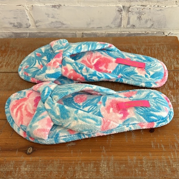 NWOT Lilly Pulitzer Bondi Blue My Little Peony Slippers GWP Slippers Size 9/10 - Picture 4 of 7